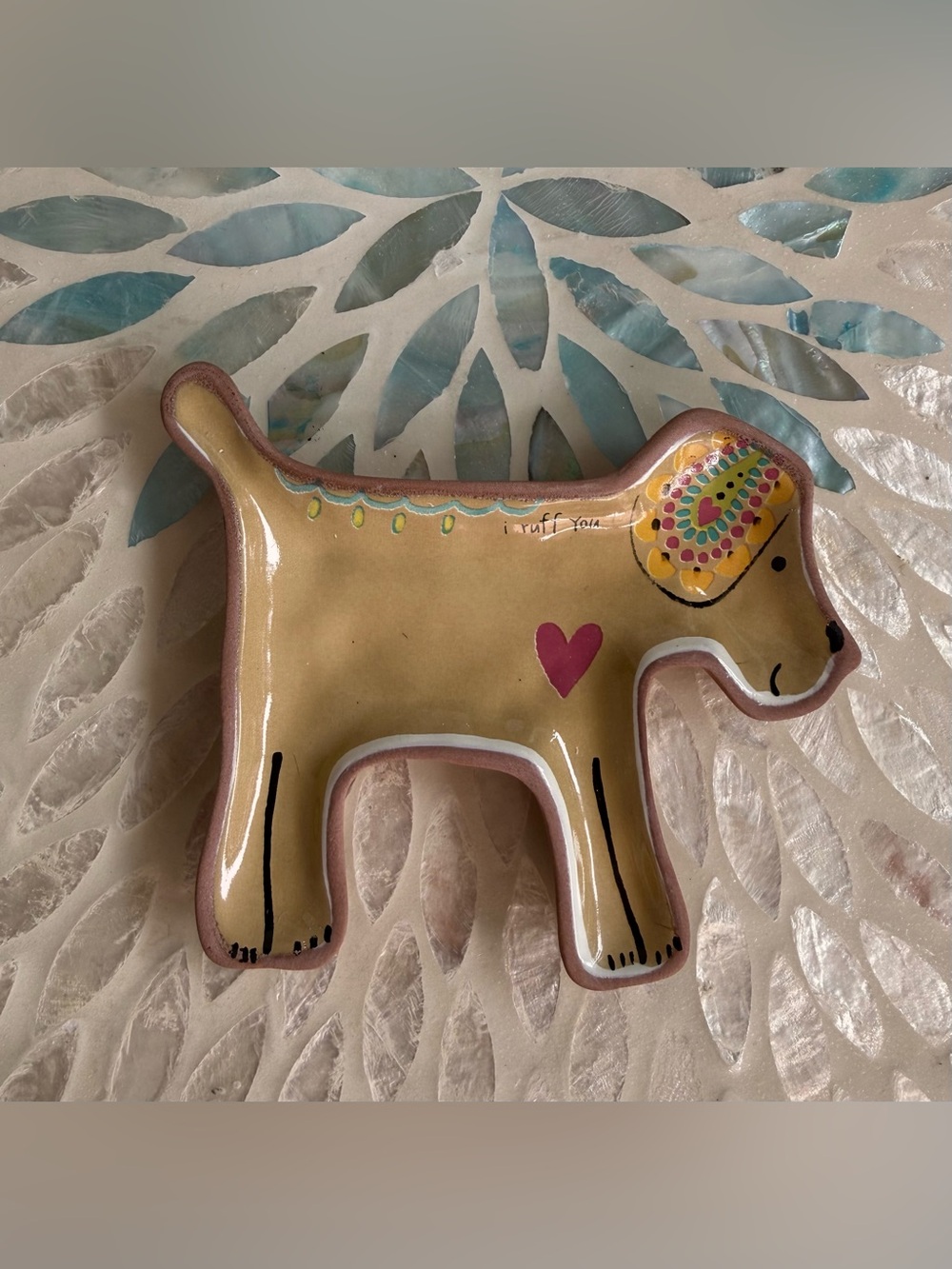 Natural Life Terracotta Dog Trinket Dish 4x4” “I ruff you”